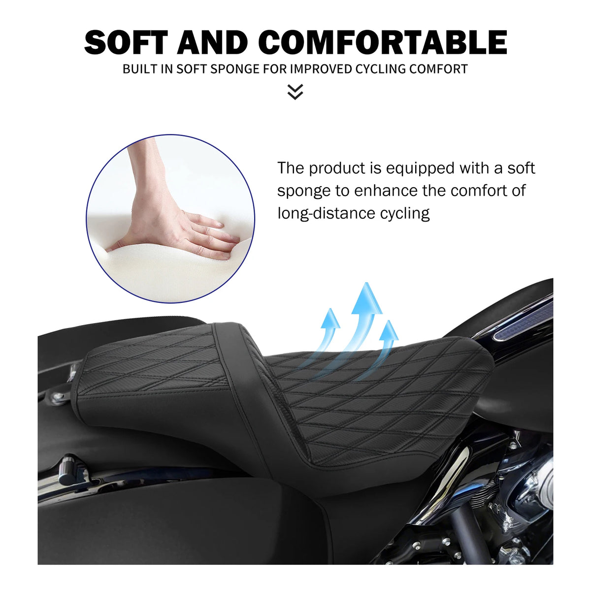 Selle biplace en cuir noir pour Harley-Davidson Touring - vue 3