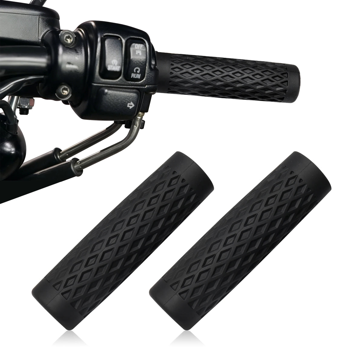 Revêtements de poignées de guidon 1 pouce, motif diamant (la paire) - Harley-Davidson Touring, Softail, Sportster, Dyna – photo 1/7