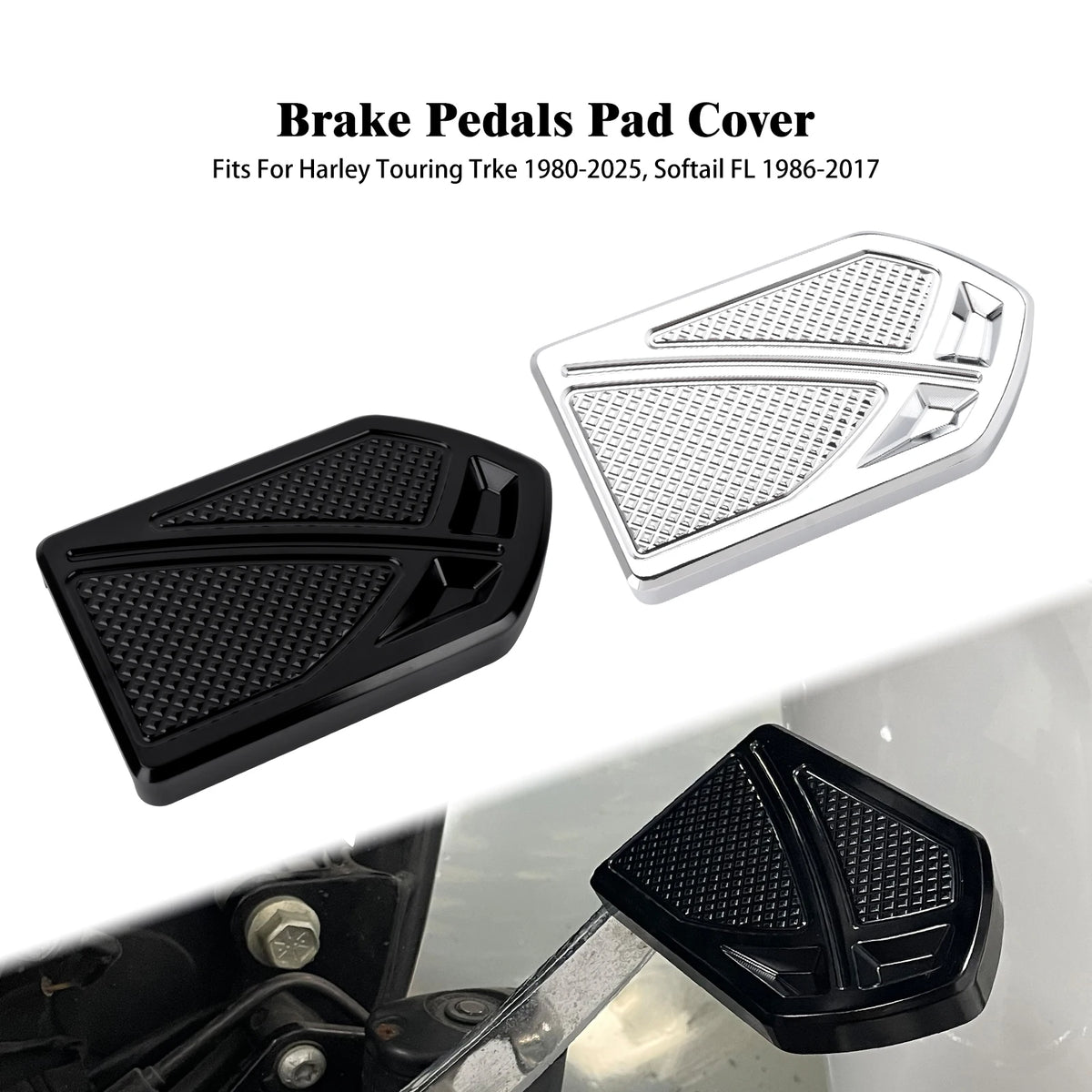 Cache de pédale de frein noir et chromé pour moto Harley-Davidson - vue 1