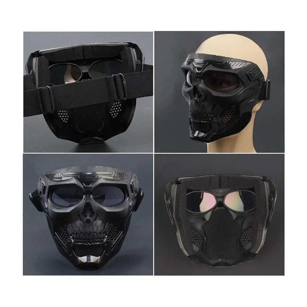 Masque de moto tête de mort rétro noir style biker - vue 4