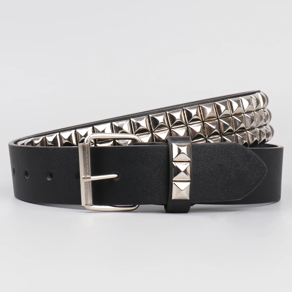 Ceinture noire simili cuir cloutée boucle métal - vue 8