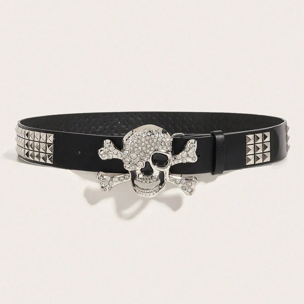 Ceinture cuir PU noire boucle crâne cloutée style motard - vue 2