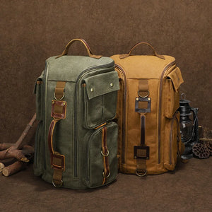 Sac à dos vintage en toile cirée et cuir marron - vue 5