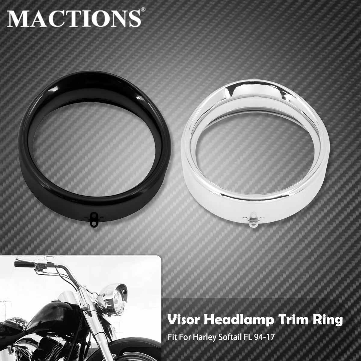 Cerclage de phare style visière (bezel) pour Harley-Davidson Softail Heritage, Slim, Deluxe, Standard 1994-2017 – photo 1/8