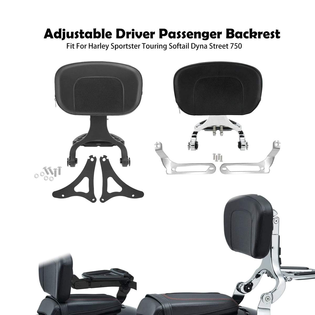 Dossier conducteur/passager réglable (sissy bar) noir/chrome pour Harley-Davidson Softail Breakout, Touring 2009-2017 – photo 1/27