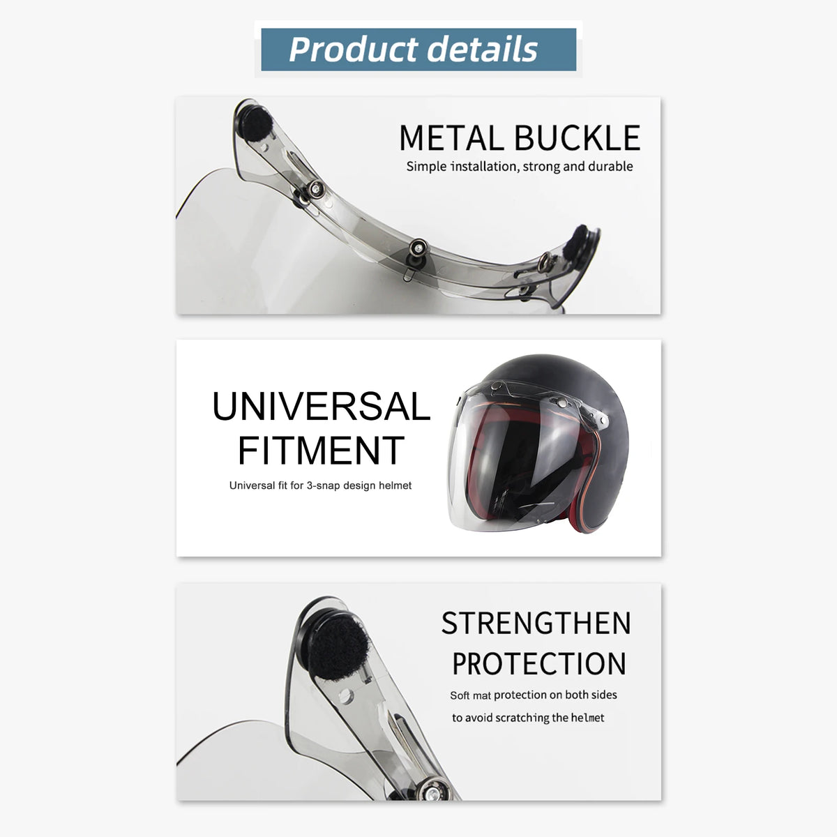 Visière Bulle Anti-UV Anti-Buée pour Casque Jet - Fixation 3 Boutons - vue 5