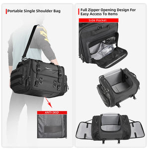 Sac de selle arrière moto Rhinowalk noir, fermetures zippées latérales - vue 3
