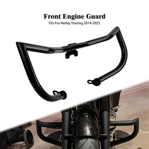 Barre de protection moteur noire montée sur une Harley-Davidson Touring - vue 1
