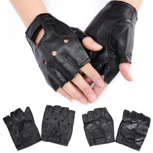 Gants moto sans doigts en cuir noir - vue - vue 4