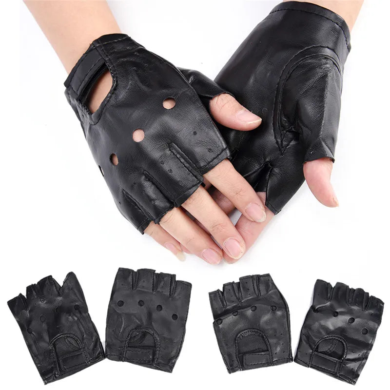 Gants moto sans doigts en cuir noir - vue - vue 4