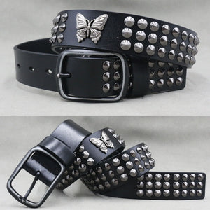 Ceinture en cuir véritable cloutée style rock - vue 23