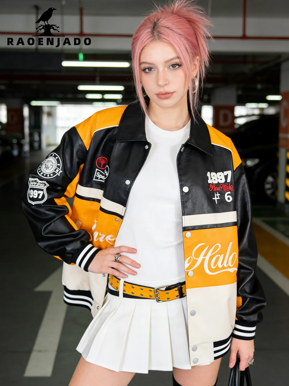 Blouson bomber femme simili cuir avec broderies - vue 2