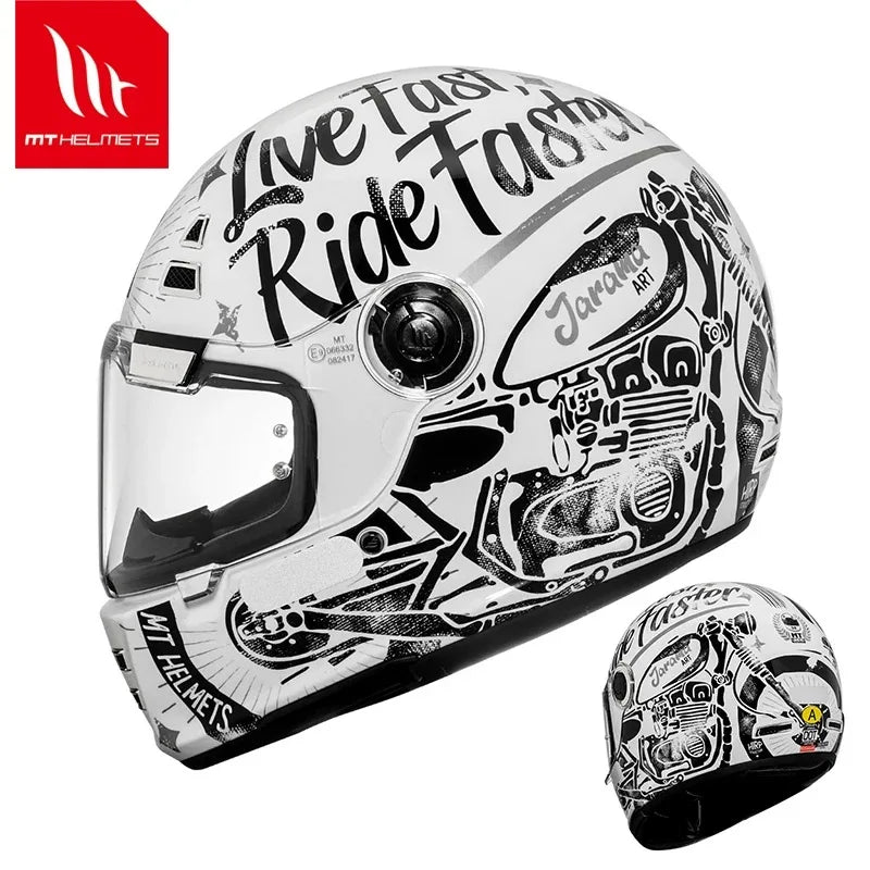 Casque moto intégral rétro noir - vue de face - vue 17