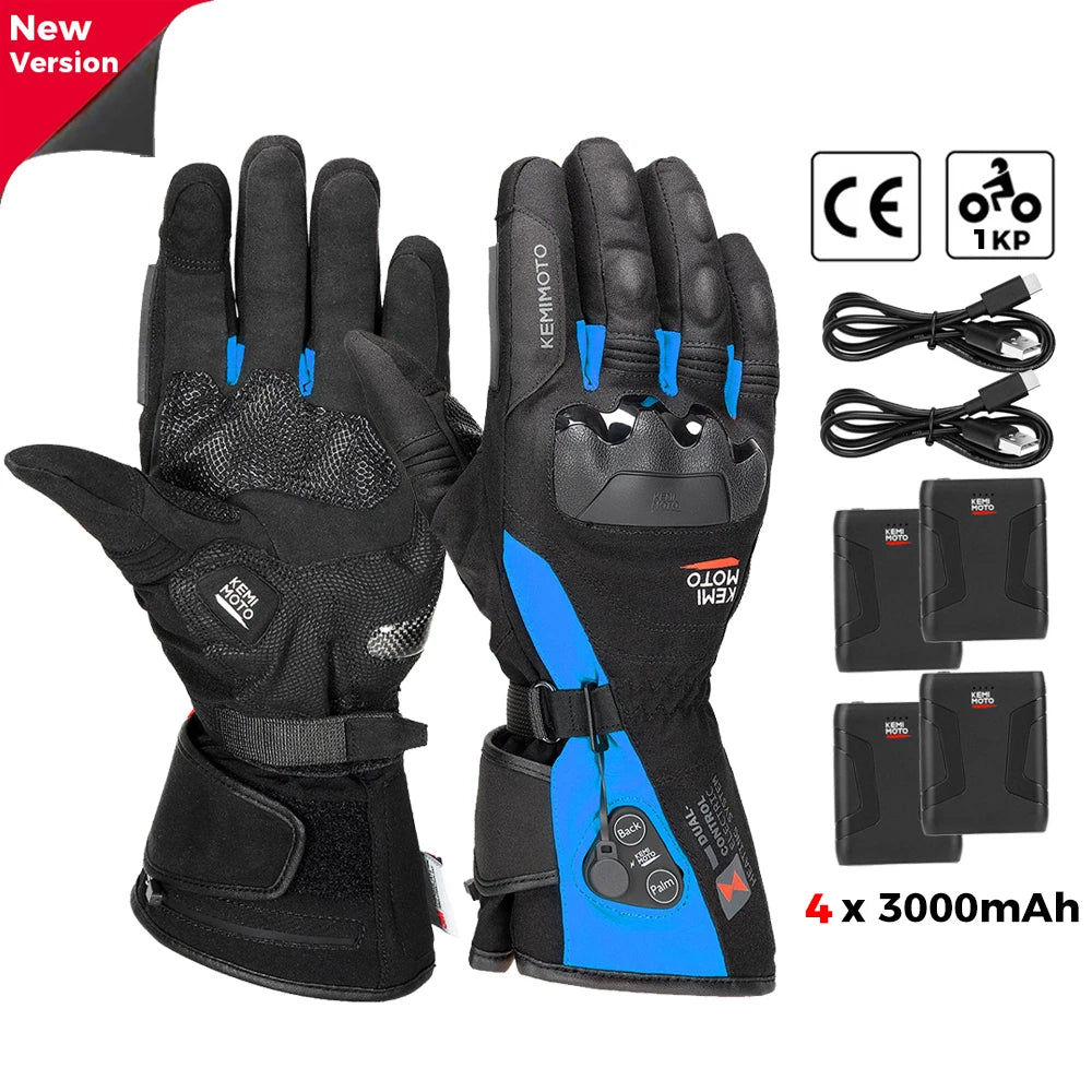 Gants moto chauffants noirs - vue sur main - vue 11