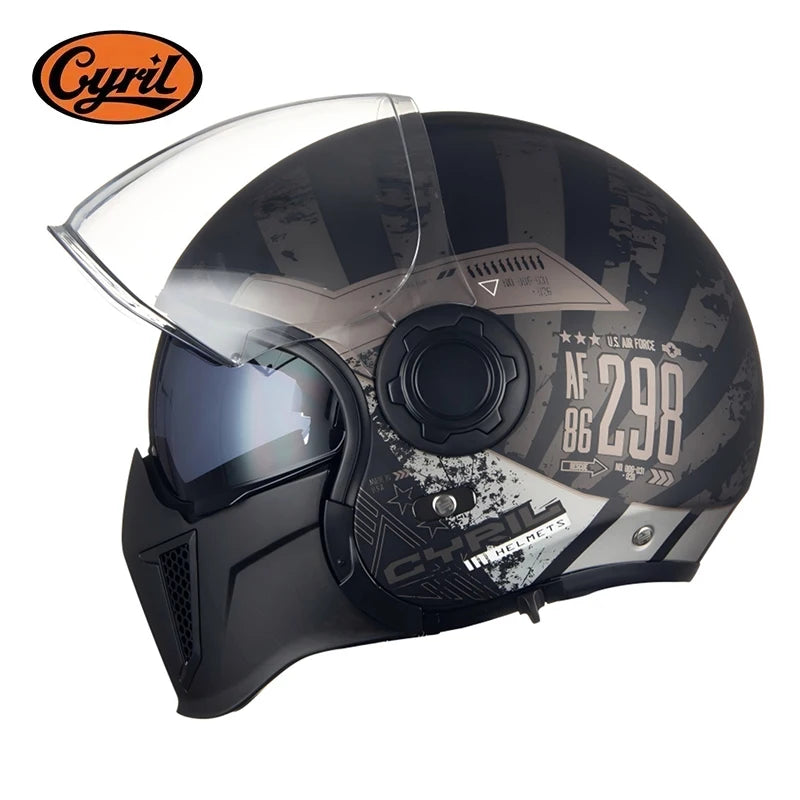 Casque moto modulable rétro noir avec double écran - vue - vue 9
