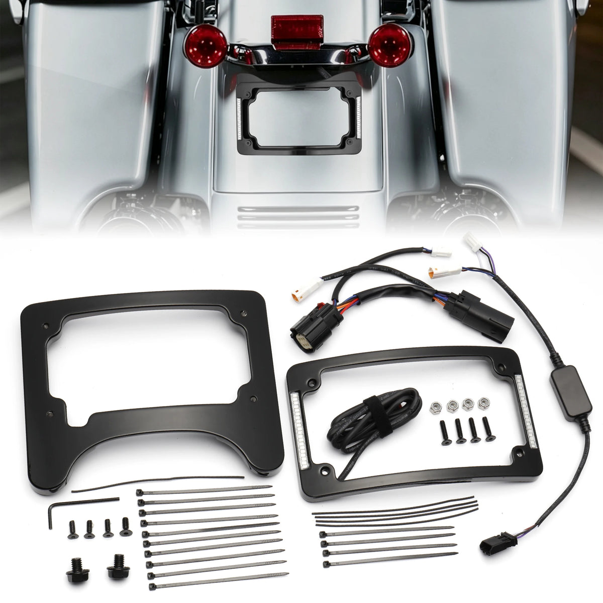 Support de plaque d'immatriculation avec feu stop LED intégré pour Harley-Davidson Street Glide, Road Glide 2014-2023 – photo 1/7