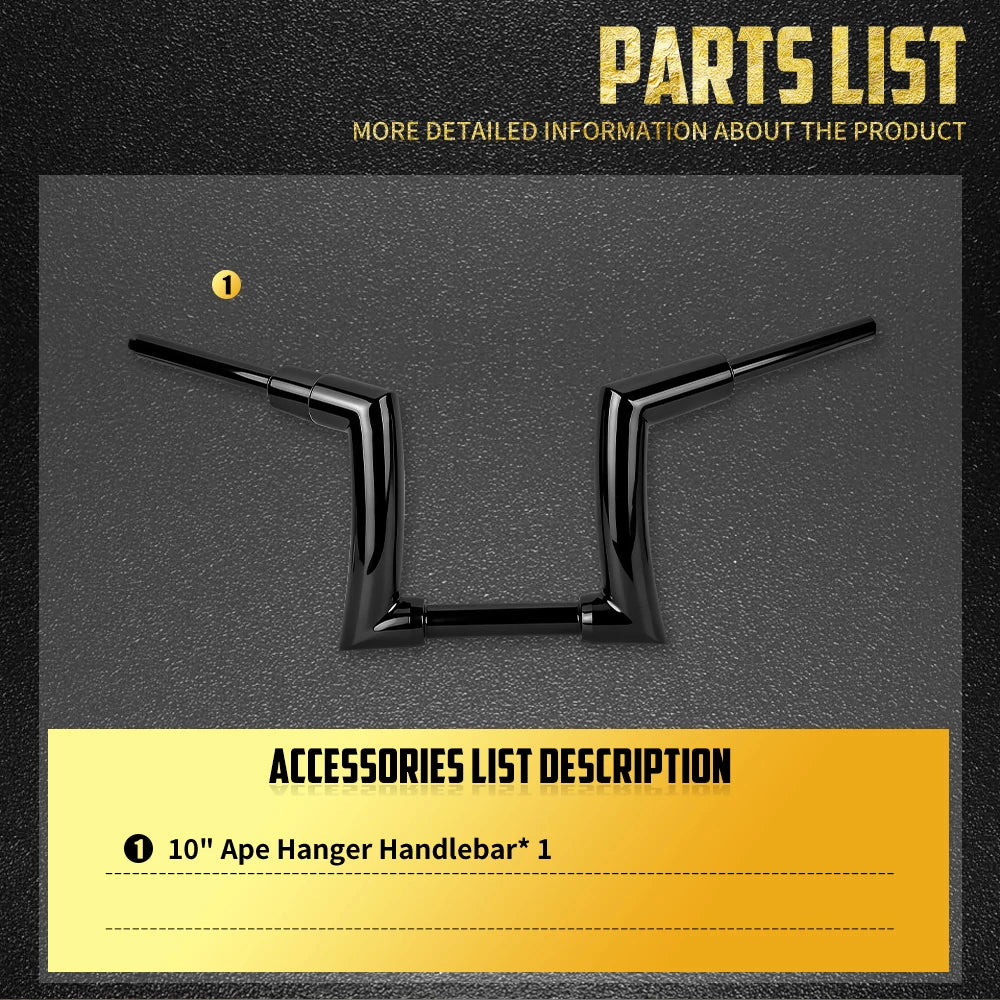 Guidon relevé 10 pouces en acier pour Harley-Davidson Sportster, Dyna, Softail, Touring – photo 5/6