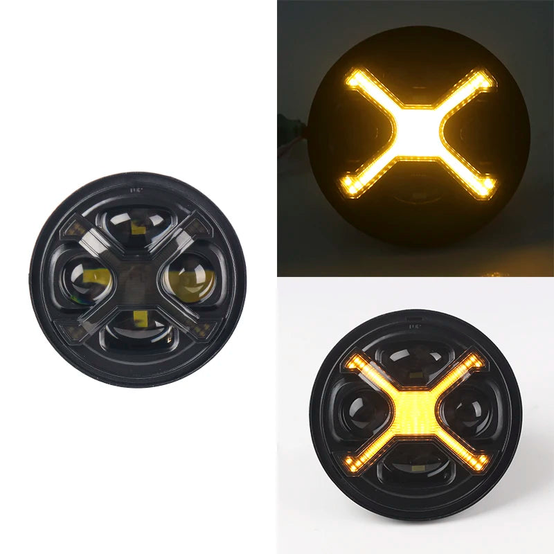 Phare LED style X 5,75 pouces avec feu de jour ambre pour moto rétro Harley Sportster et Scout - vue 7