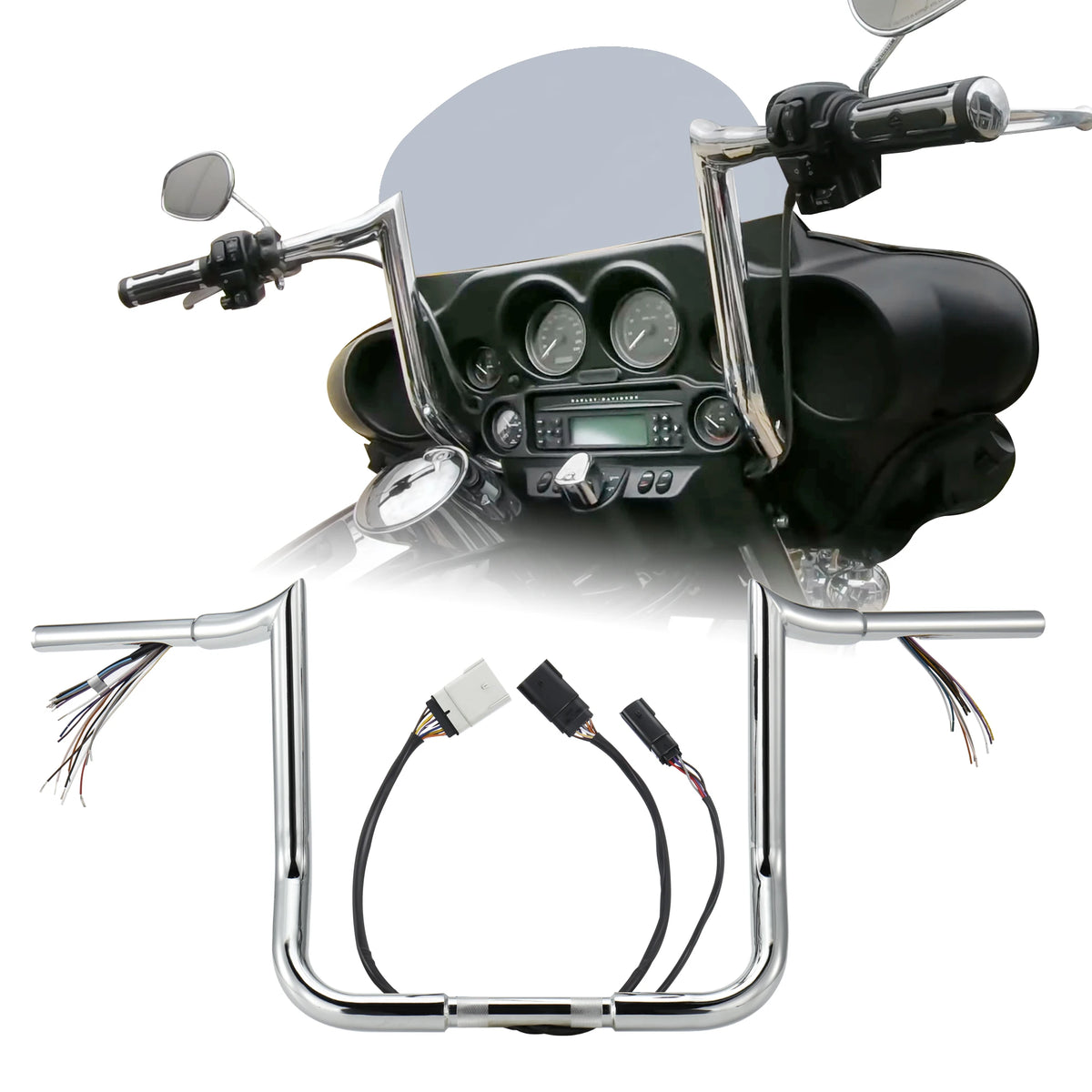 Guidon meathook précâblé pour Harley Street Glide et Electra Glide 2008-2013 - vue 1