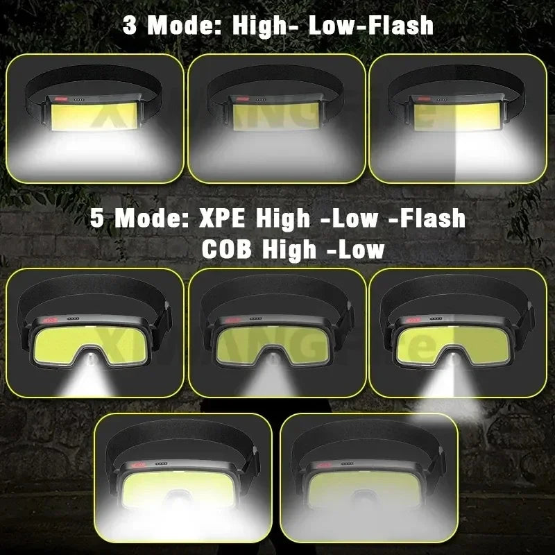 Lampe frontale LED COB puissante, rechargeable Type-C, batterie intégrée – photo 5/11