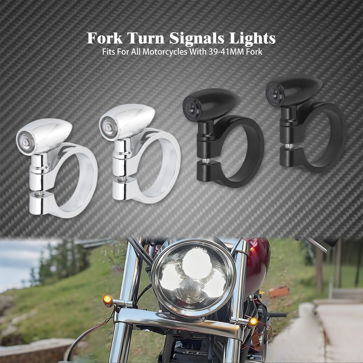 Clignotants LED de Fourche Universels avec Support de Fixation - Harley-Davidson Sportster XL, Dyna et Autres Marques – photo 1/8