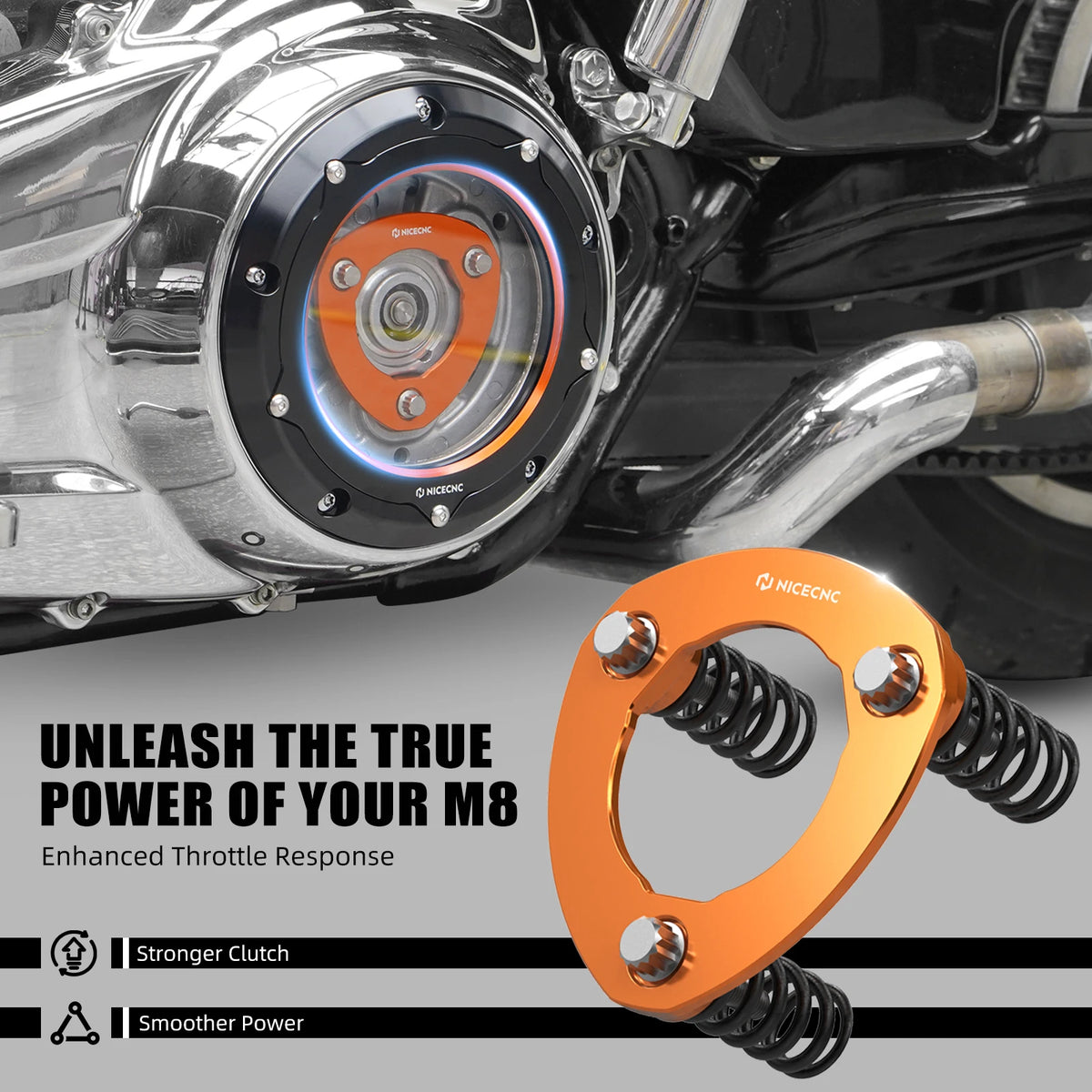 Plaque de pression d'embrayage orange en alliage d'aluminium pour moteur Harley-Davidson M8 - vue 2