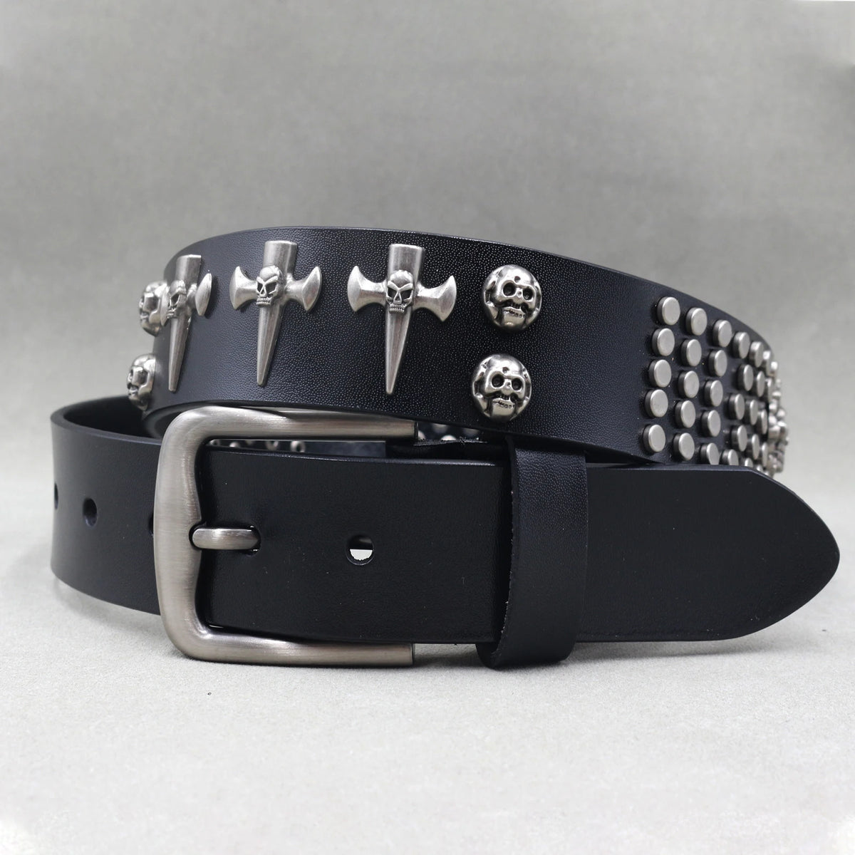Ceinture en cuir véritable cloutée style rock - vue 35