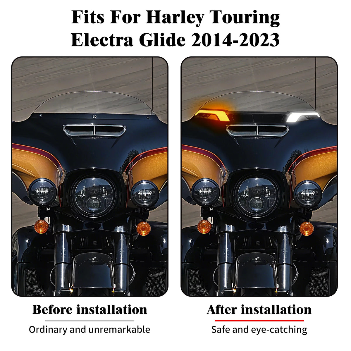 Baguette LED blanche fixée le long du pare-brise d'une Harley-Davidson Touring - vue 3