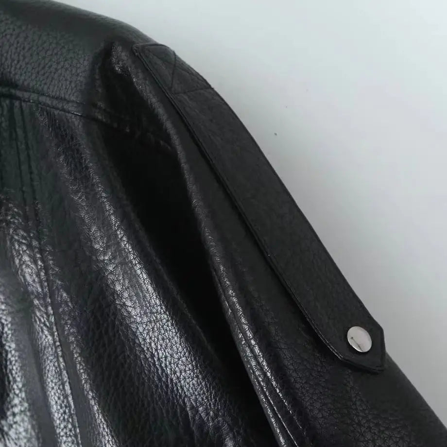 Veste oversize en simili cuir noir pour femme - vue de face - vue 4