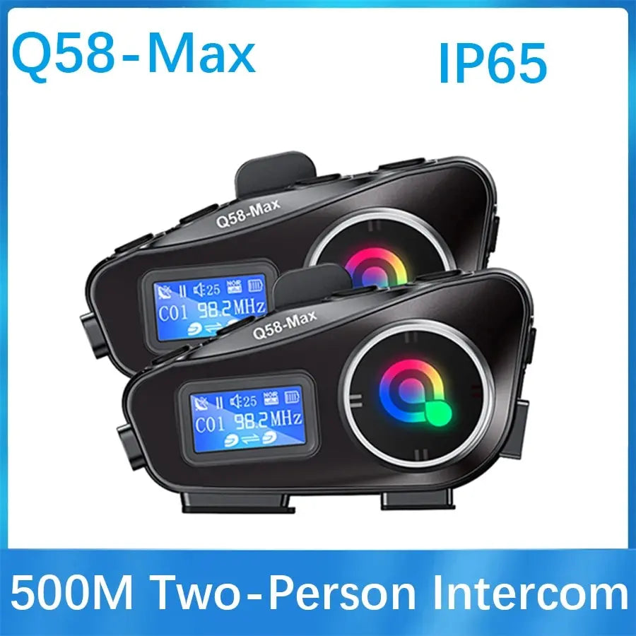 Kit intercom Bluetooth Q58-MAX fixé sur casque moto - vue 1