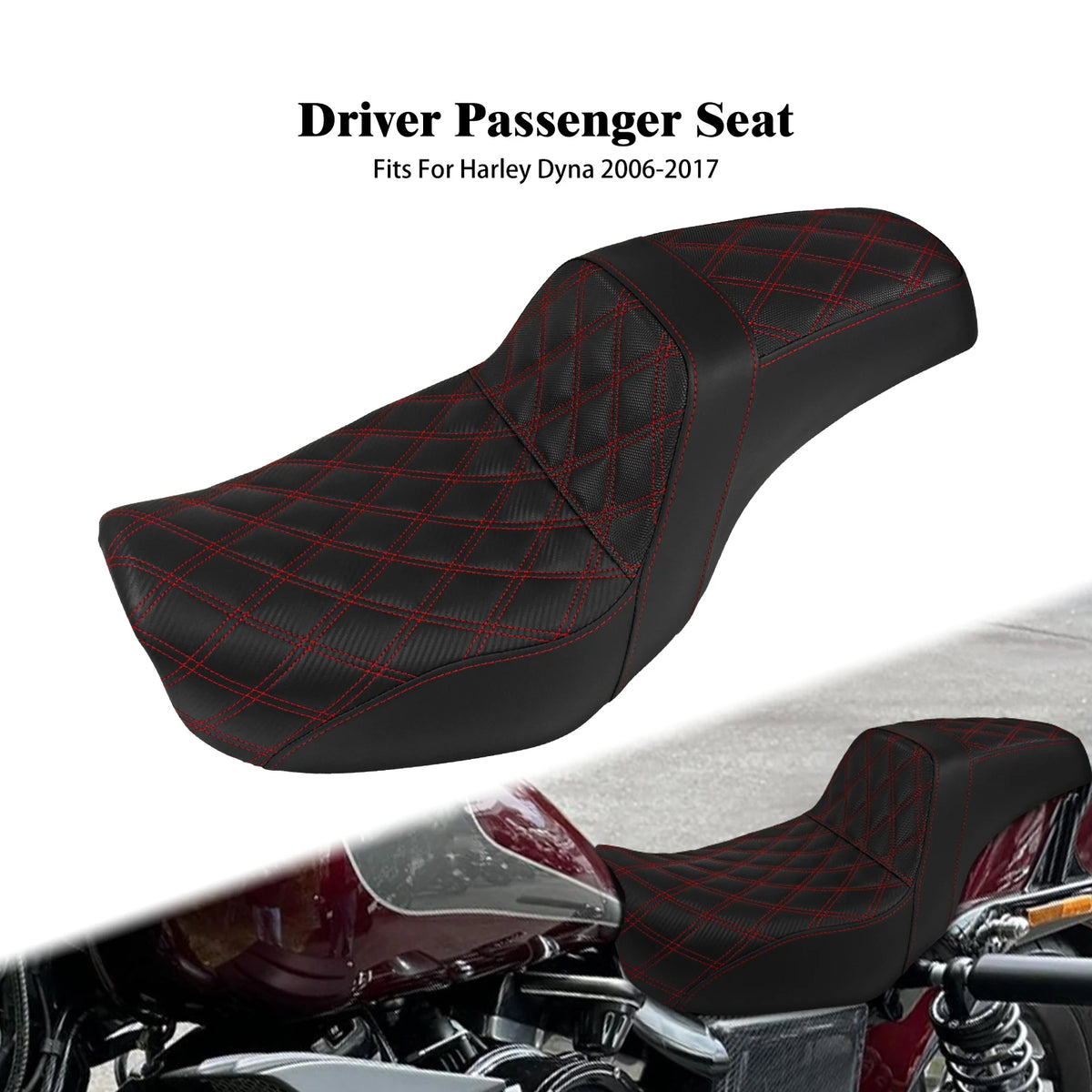 Selle biplace en cuir noir pour Harley-Davidson Dyna - vue 7