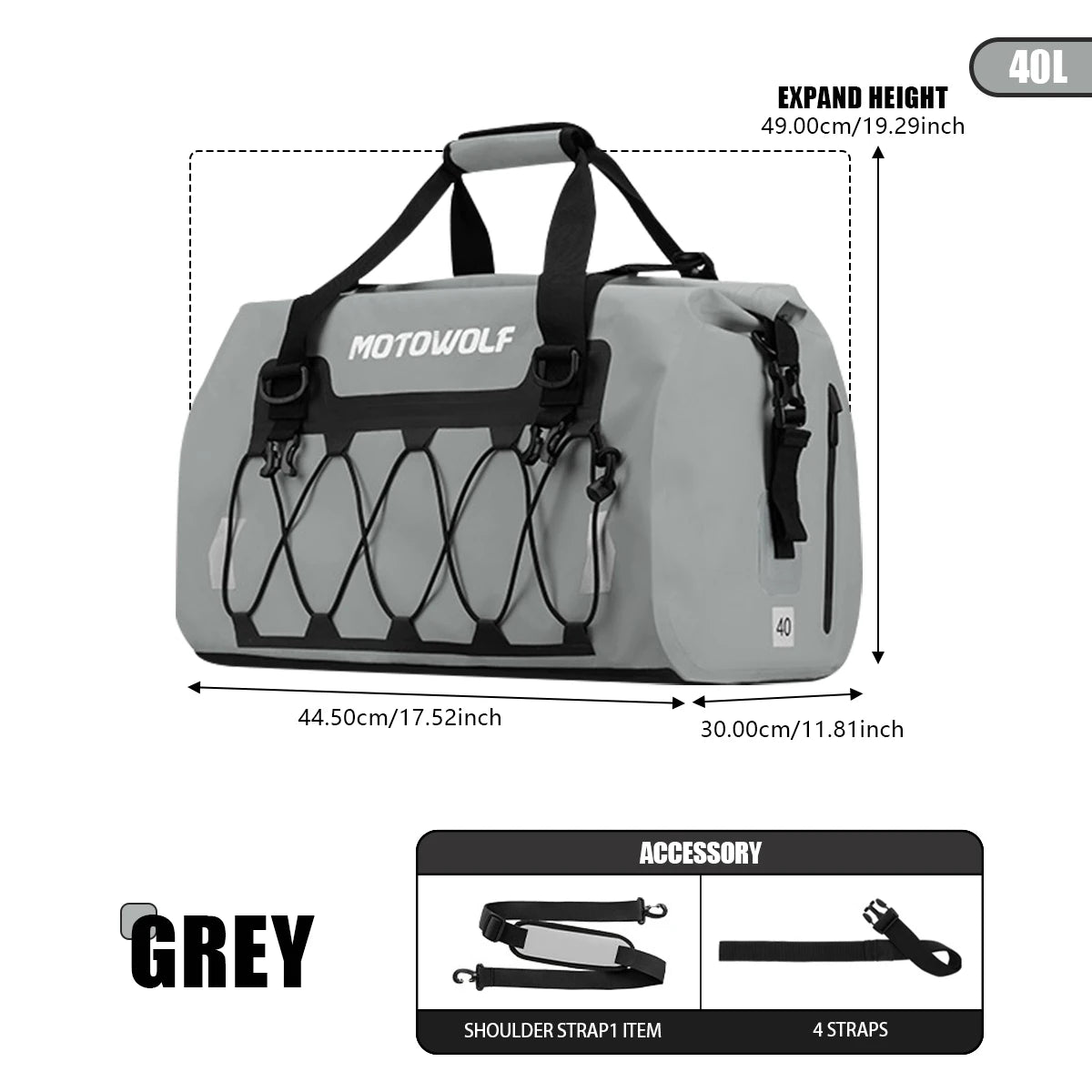 Sac de queue étanche moto noir au format roulé, fixé à l'arrière de la selle - vue 13