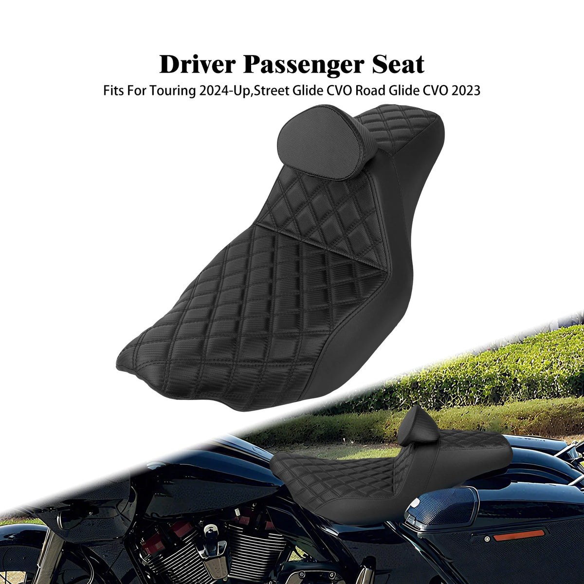 Selle biplace noire avec dossier conducteur pour Harley-Davidson Touring - vue 7