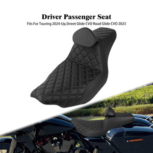 Selle biplace noire avec dossier conducteur pour Harley-Davidson Touring - vue 7