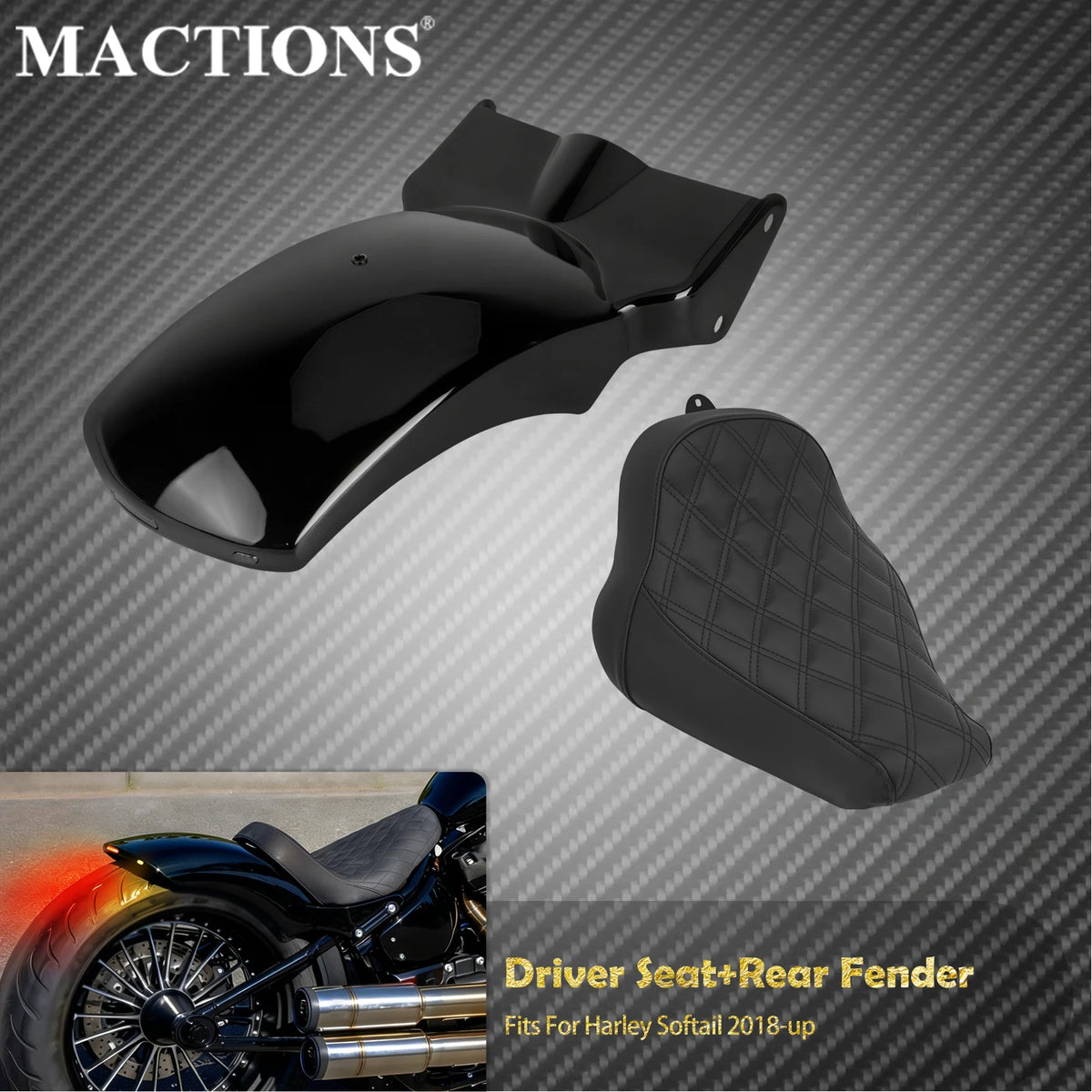 Kit Selle Solo et Garde-Boue Arrière Assortis - Harley-Davidson Softail Fat Boy, Breakout, Fat Bob, Low Rider 2018-2025 – photo 1/8