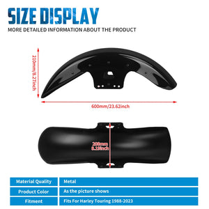 Garde-boue avant en fer noir brillant pour Harley Touring - vue 5