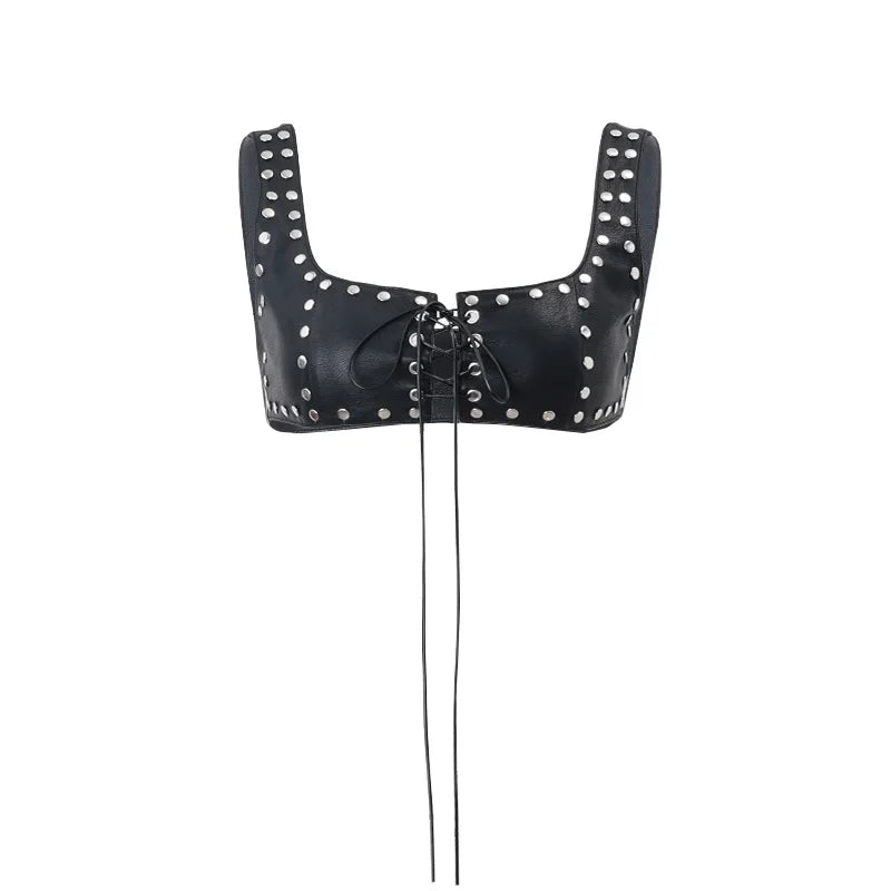 Debardeur crop top simili cuir clous moto - vue 7