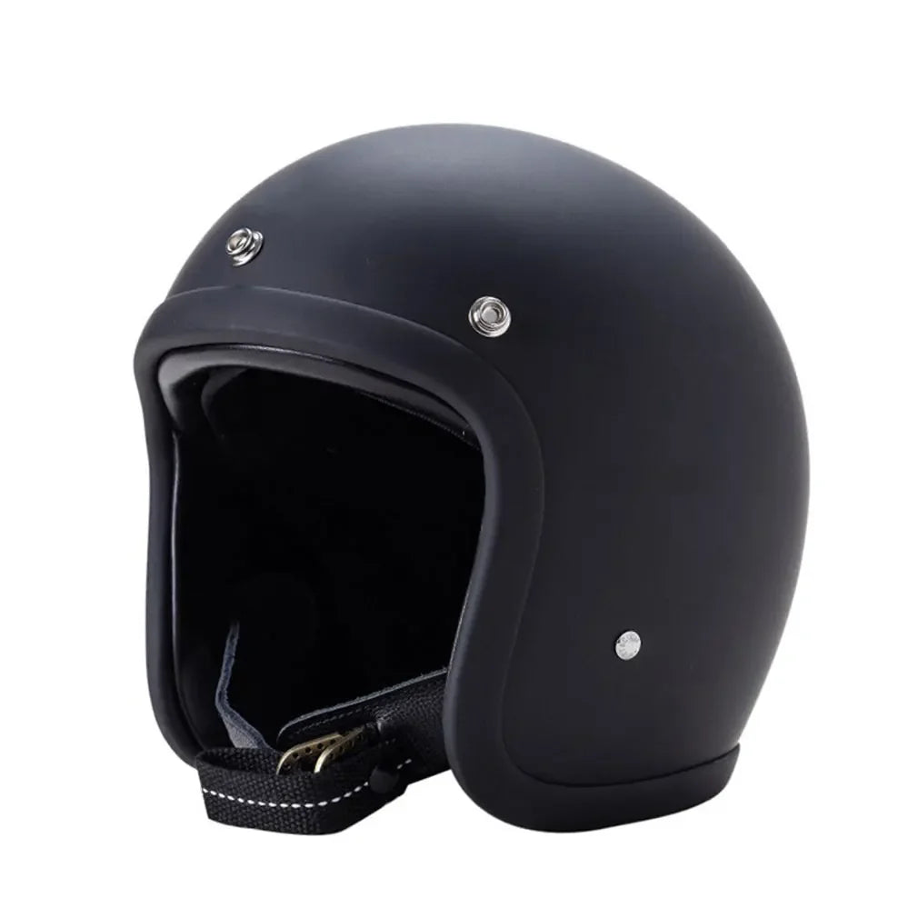 Casque moto jet rétro noir doublure cuir - vue de profil - vue 14
