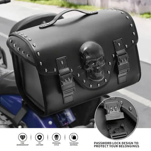 Sac Arrière de Moto 32L en Cuir PU Noir Design Tête de Mort 3D - Universel - vue 1