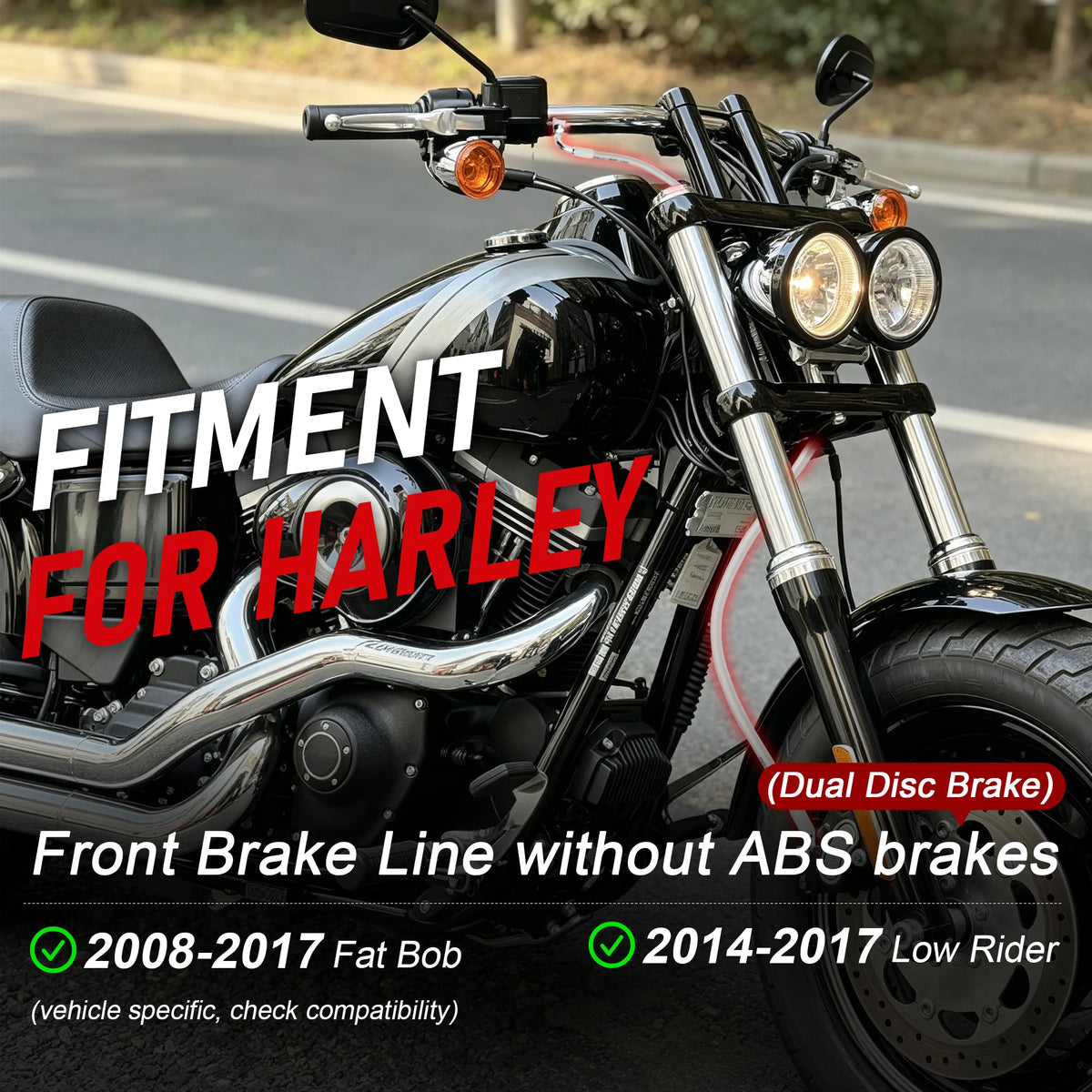 Durite de Frein Avant Tressée Inox (12/14/16 po) - Harley-Davidson Dyna Fat Bob 2008-2017 et Low Rider 2014-2017 (sans ABS) – photo 2/12