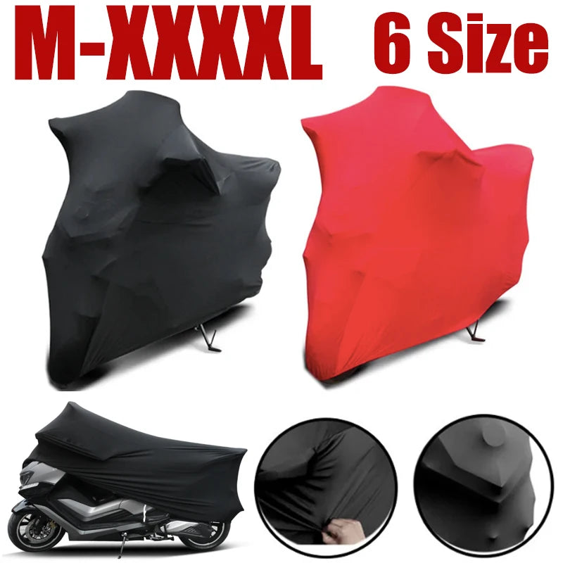Housse moto élastique noire et rouge recouvrant une moto - vue 1