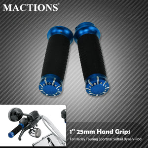 Poignées de guidon 1'' (25mm) bleues en aluminium - Harley Sportster XL, Touring Road King, Dyna, Softail Fat Boy, V-Rod – photo 1/6
