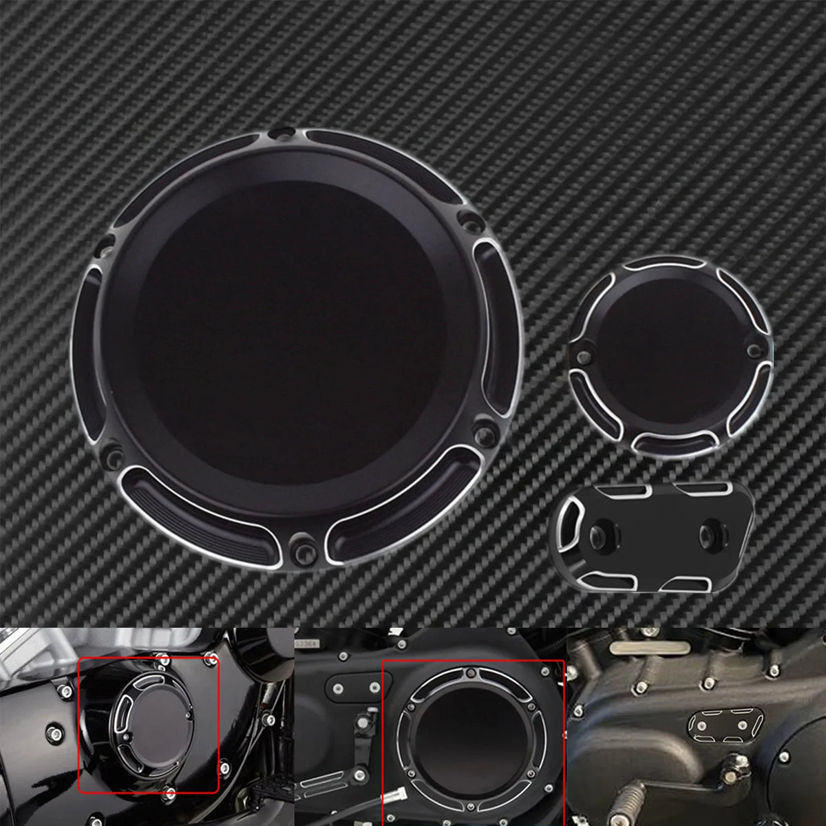 Cache derby, cache timer et cache d'inspection noirs pour Harley Sportster - vue 6
