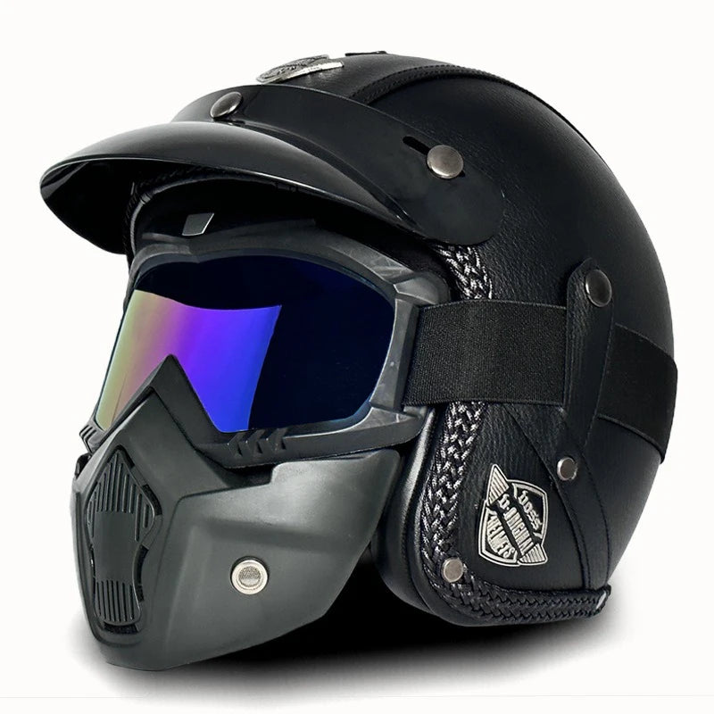 Casque Moto Vintage Ouvert en Cuir PU - Style Café Racer - vue 17