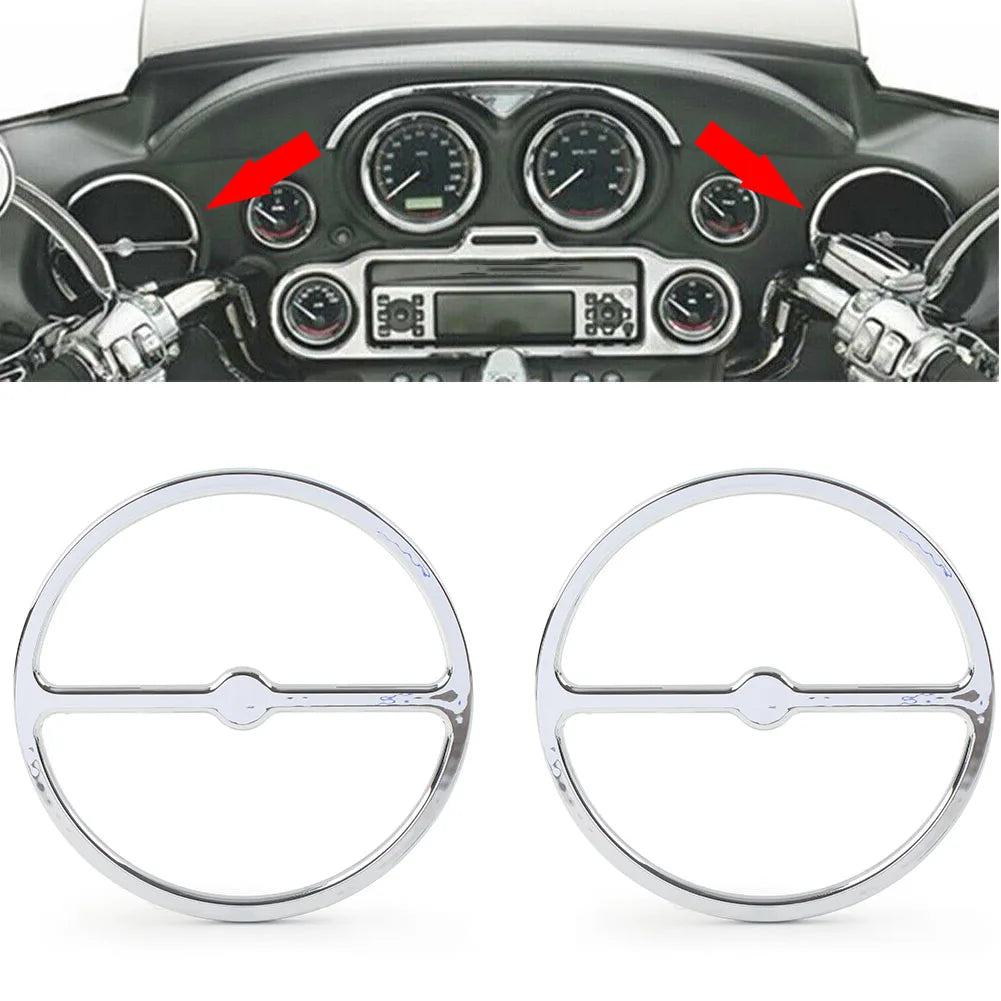 Anneaux de finition chromés pour grilles de haut-parleurs d'origine Harley-Davidson Electra, Tri et Street Glide 1996-2013 - vue 1