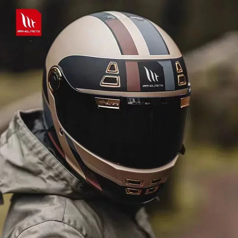Casque moto intégral rétro noir - vue de face - vue 2