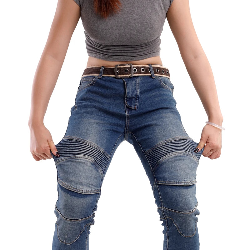 Jean moto femme bleu avec protections genoux et hanches - vue 5
