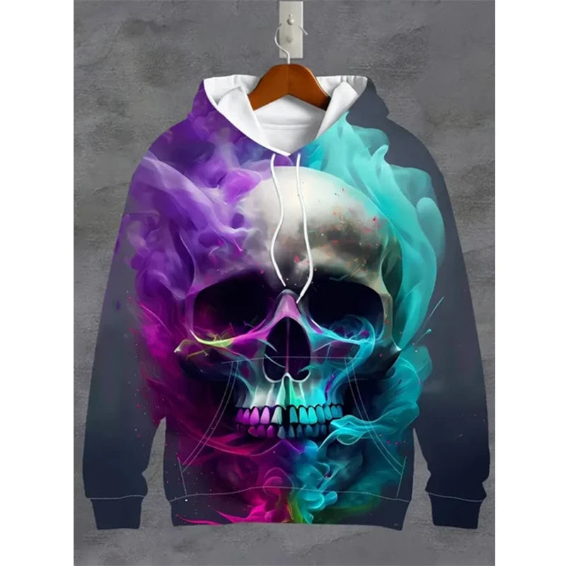 Sweat à Capuche Oversize Imprimé Tête de Mort 3D - vue 5