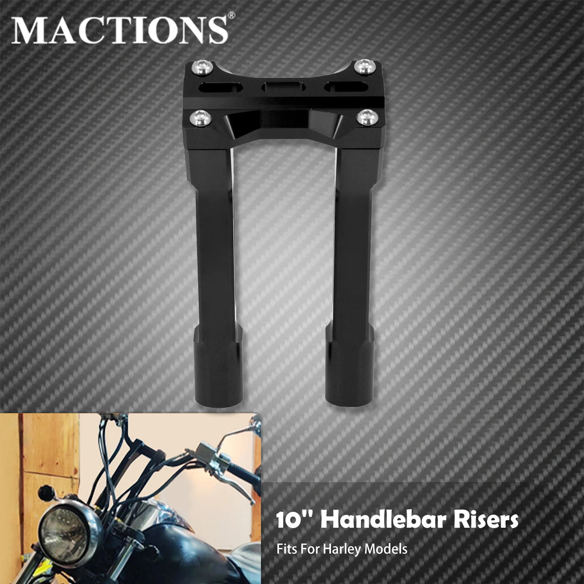 Rehausseurs de guidon (risers) 10'' noirs - Harley Sportster XL883, Touring, Street Road Glide, Road King, Dyna, Softail Fatboy – photo 1/6