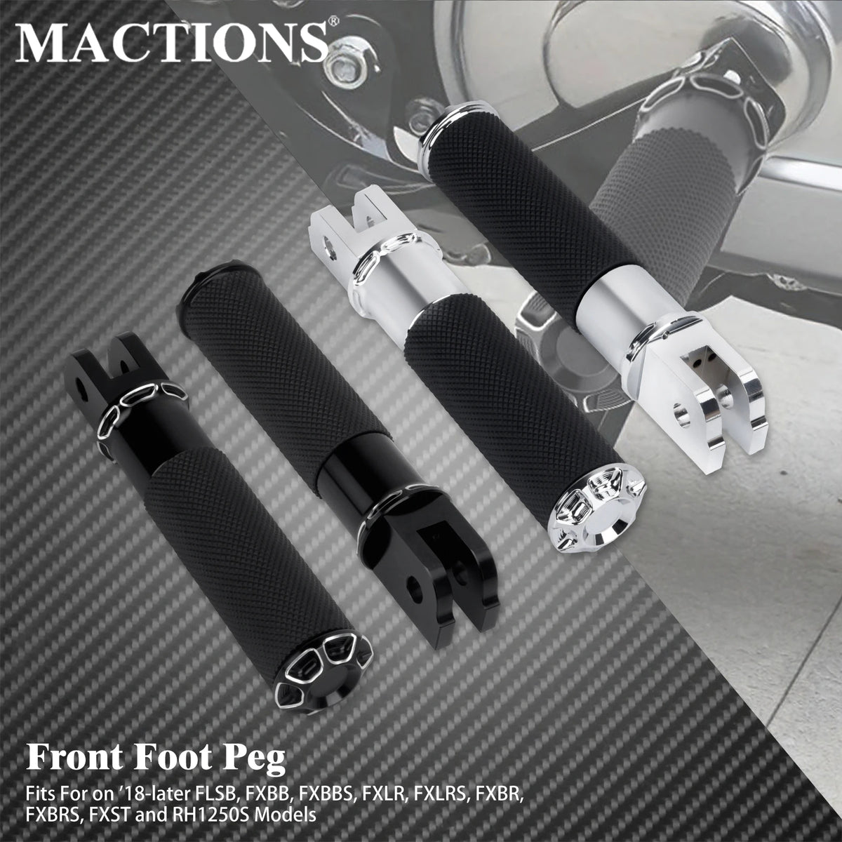 Repose-pied avant conducteur noir/chromé pour Harley-Davidson Softail Breakout FXBR/FXBRS et Low Rider FXLRS – photo 1/8